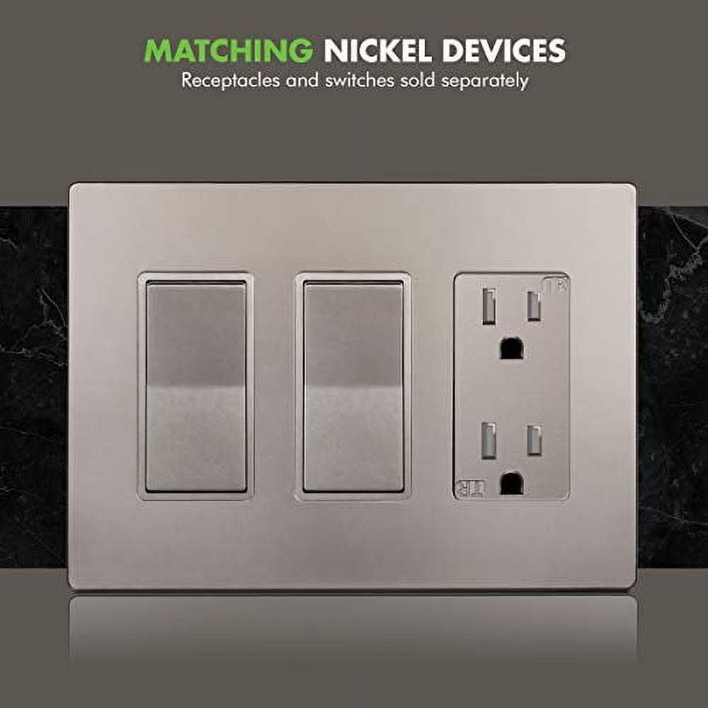 Screwless Decorator Three-Gang Wall Plate Nickel Finish