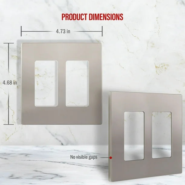 Screwless Decorator Two-Gang Wall Plate Nickel Finish