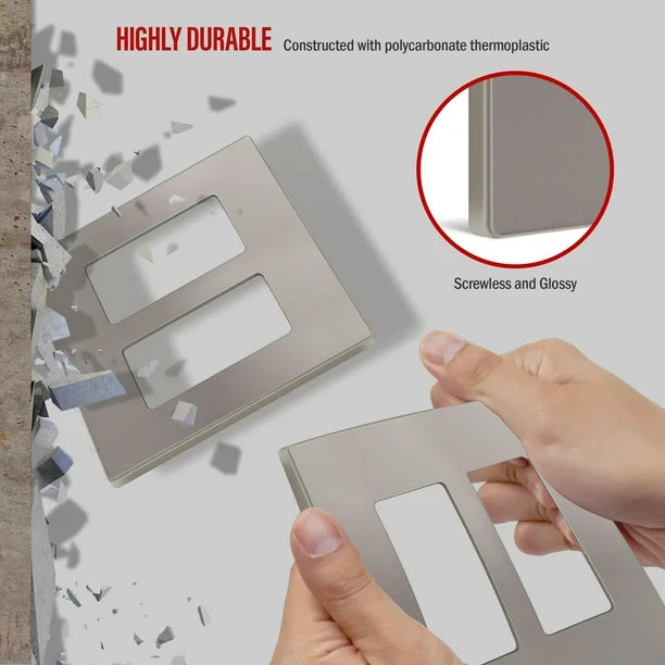 Screwless Decorator Two-Gang Wall Plate Nickel Finish