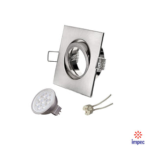 6.5W LED GU5.3 12V DIMMABLE BRUSHED NICKEL SQUARE RECESSED LIGHTING KIT DAY LIGHT