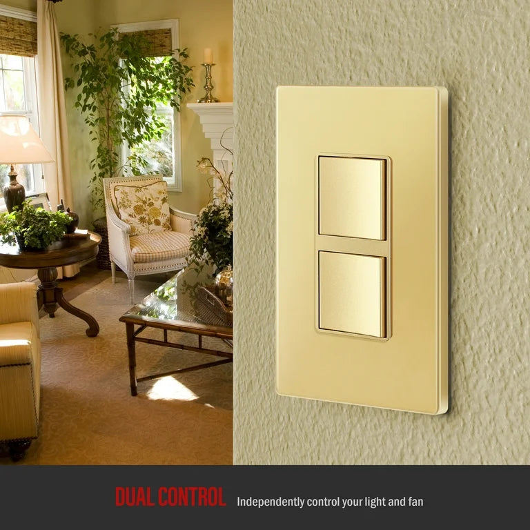 Two Single Pole Decora Switches Combination Device Gold Finish