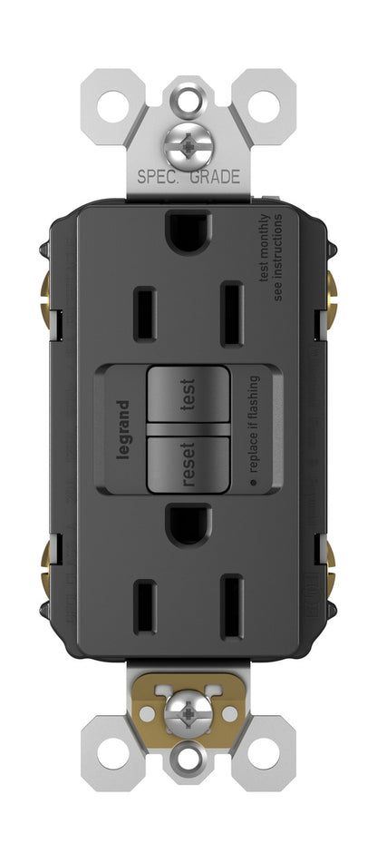 Self-Test GFCI 15A Decora Duplex Receptacles with SafeLock Protection Matte Black Finish