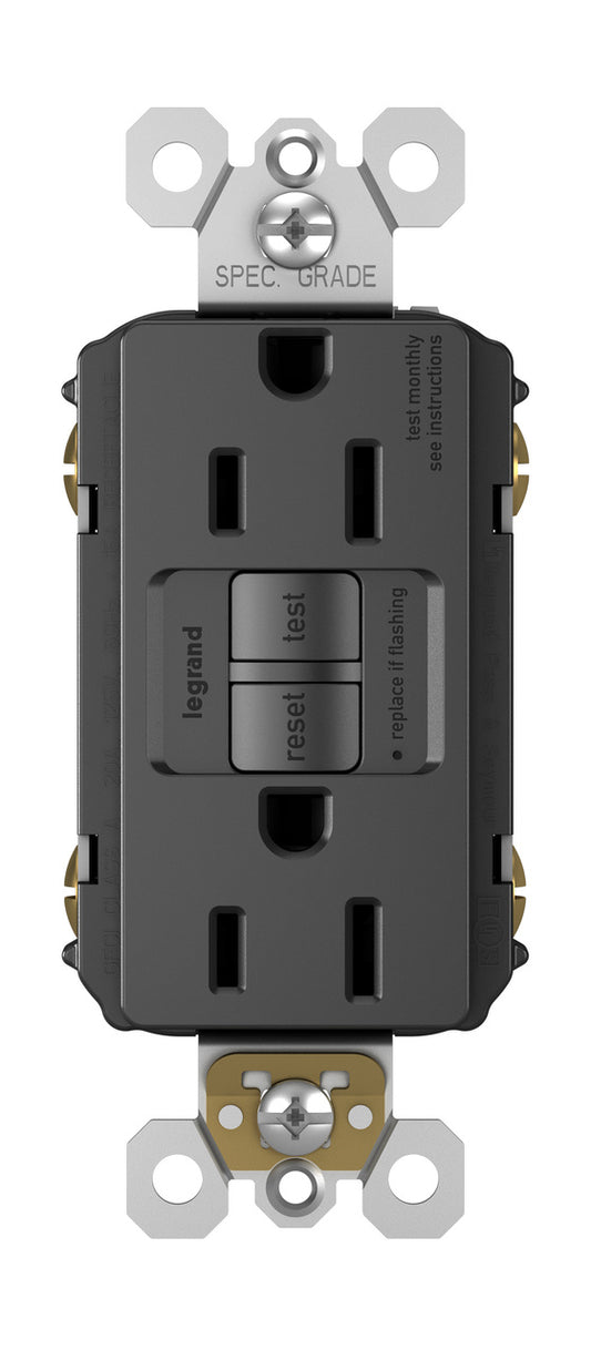 Self-Test GFCI 15A Decora Duplex Receptacles with SafeLock Protection Matte Black Finish