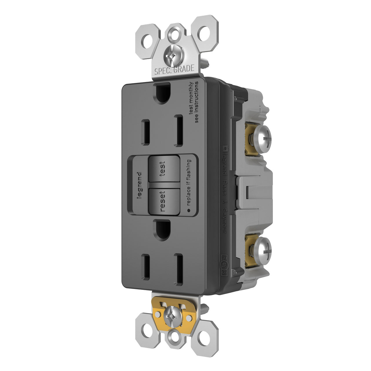 Self-Test GFCI 15A Decora Duplex Receptacles with SafeLock Protection Matte Black Finish