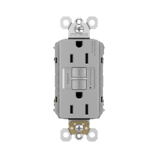 Self-Test Tamper-Resistant GFCI 15A Decora Duplex Receptacles with SafeLock Protection Matte Gray Finish