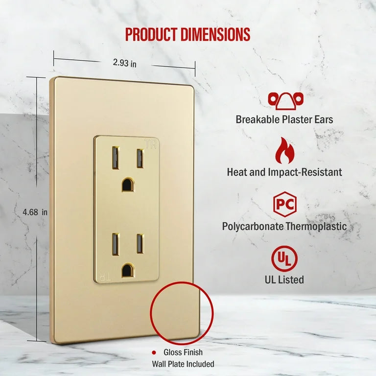 Self-Grounding Tamper-Resistant Decora Duplex Receptacle Gold Finish