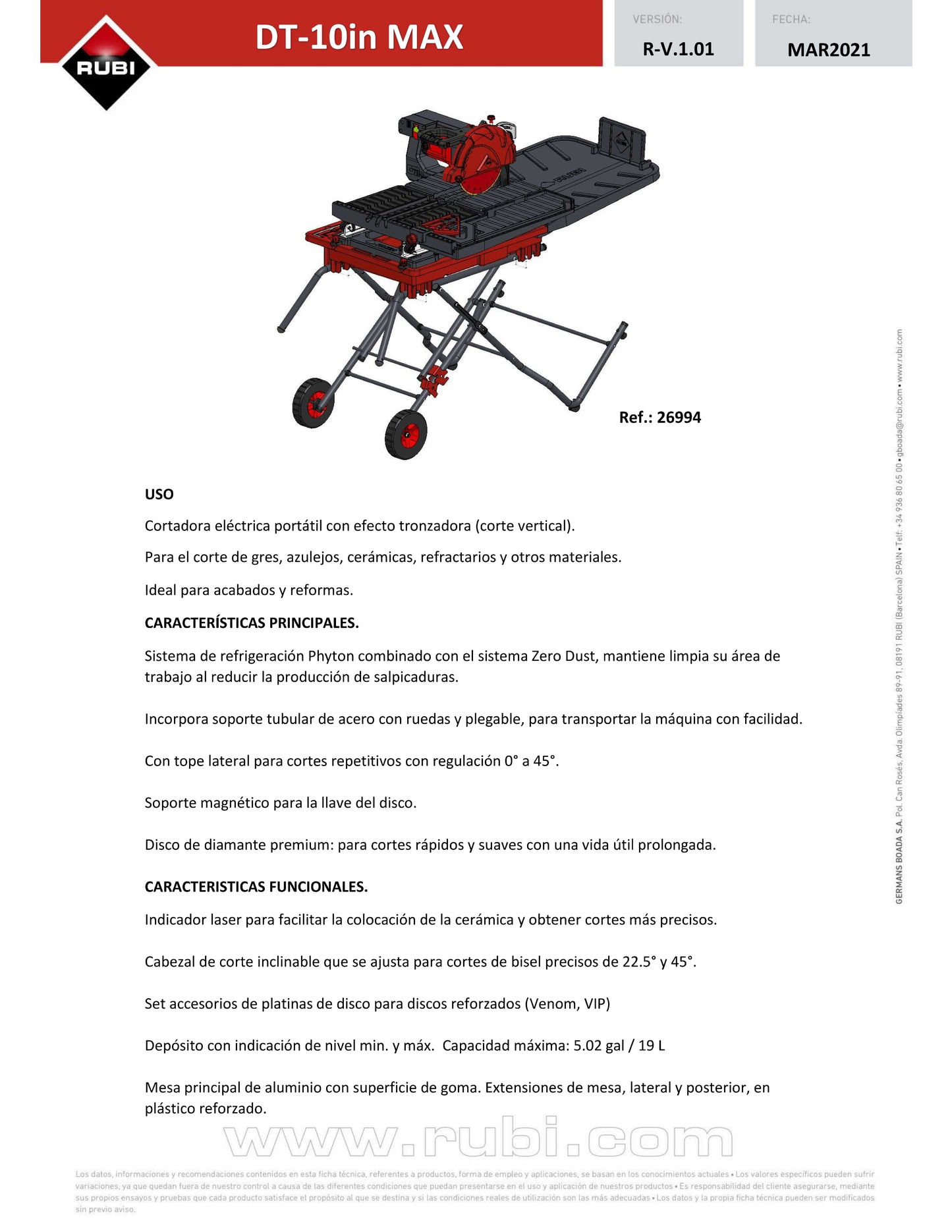 RUBI DT-10IN MAX 120V 80HZ USA