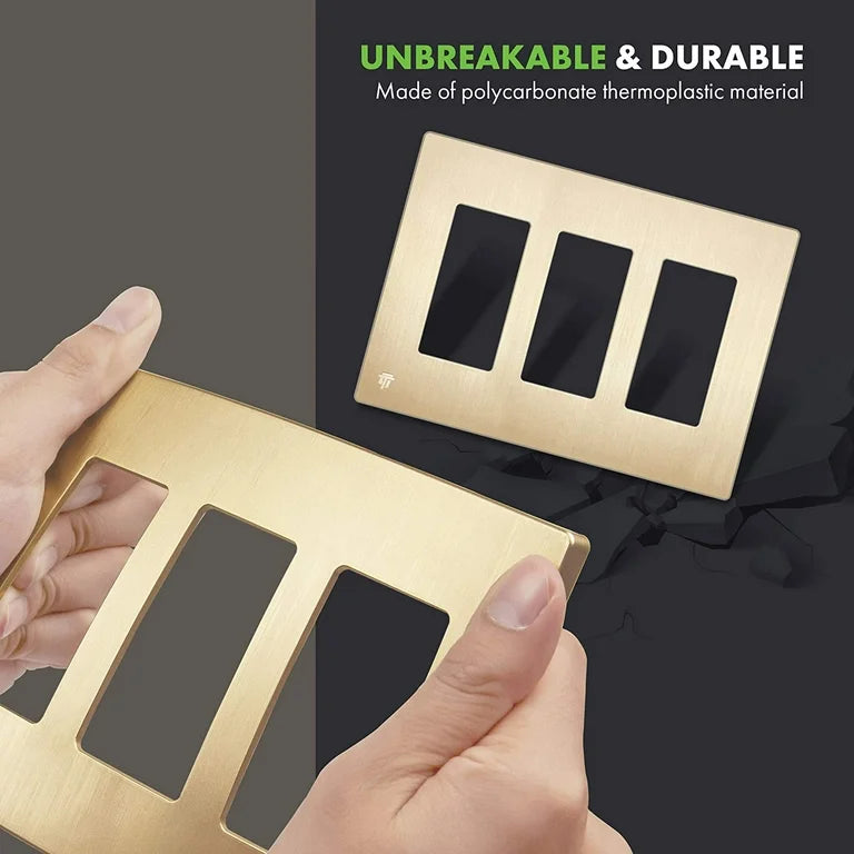 Screwless Decora Three-Gang Wall Plate Gold Finish