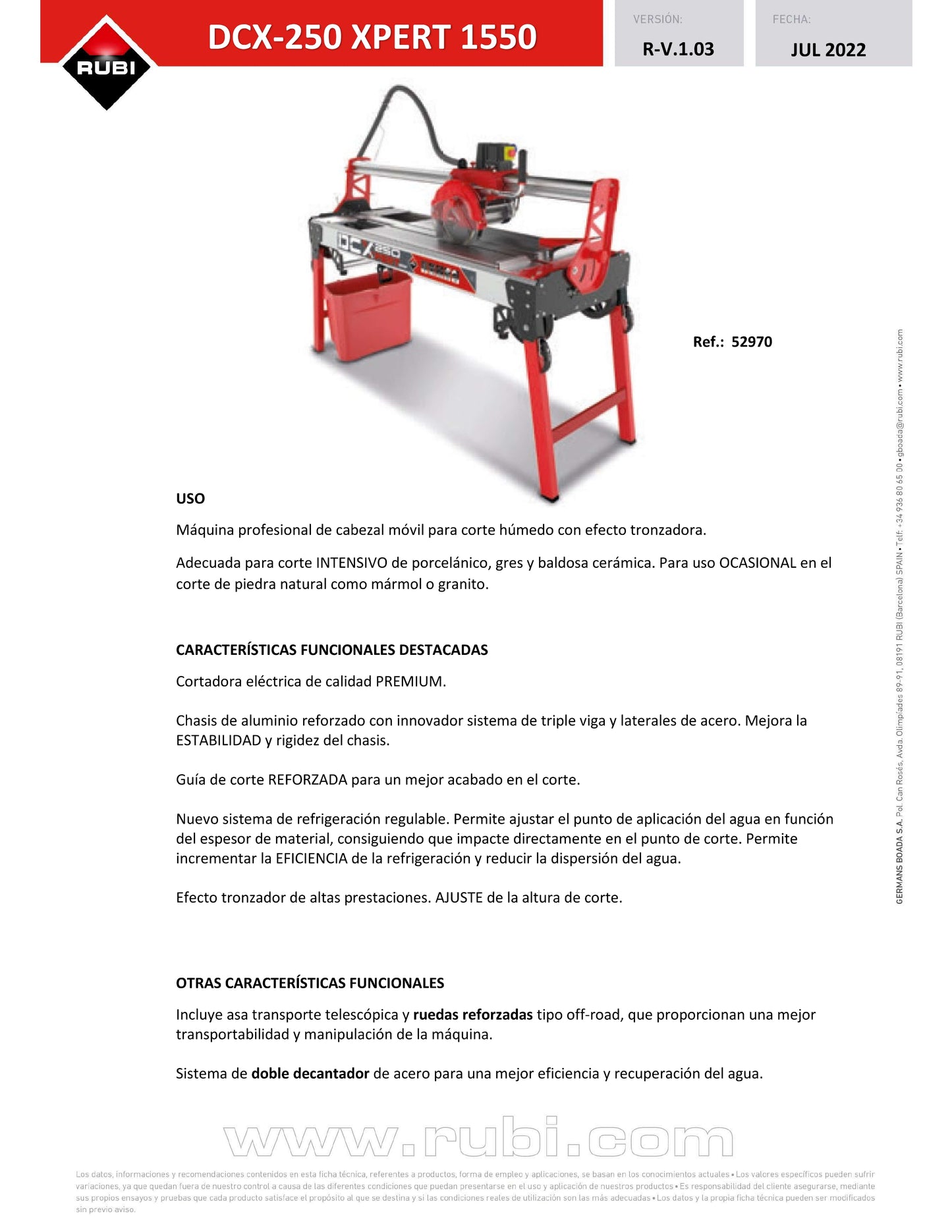 RUBI DCX-250 XPERT 1550 120V 60HZ - CORT. ELECT.
