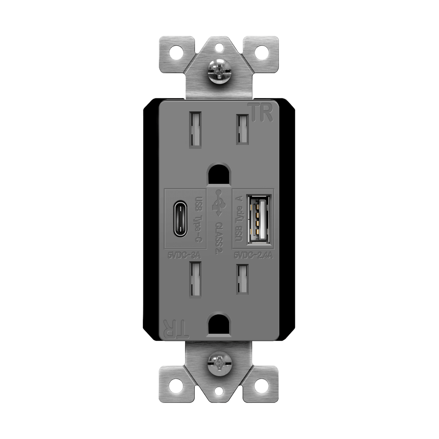 USB Wall Outlet, USB-C and USB-A, 5.8amps, Tamper-Resistant Decora 15A Duplex Receptacles Matte Gray Finish