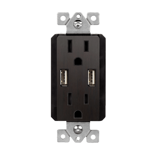 Dual USB Type-A Charger 3.1A with 15A Tamper-Resistant Decora Receptacles Dark Bronze Finish