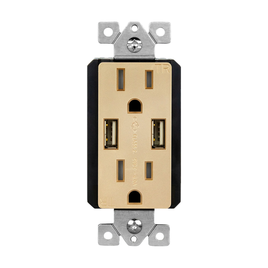 Dual USB Type-A Charger 3.1A with 15A Tamper-Resistant Decora Receptacles Gold Finish