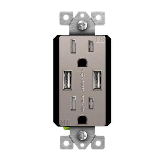 Dual USB Type-A Charger 3.1A with 15A Tamper-Resistant Decora Receptacles Nickel Finish