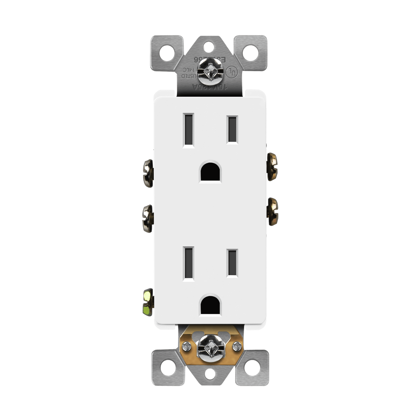 Self-Grounding 15A Decora Duplex Receptacle Glossy White Finish