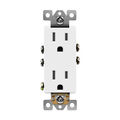 Self-Grounding 15A Decora Duplex Receptacle Glossy White Finish