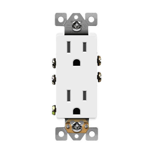 Self-Grounding 15A Decora Duplex Receptacle Glossy White Finish