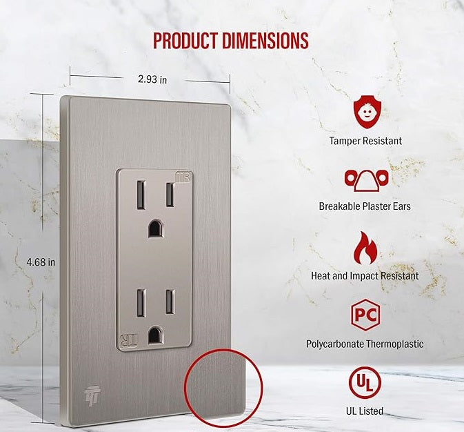 Self-Grounding Tamper-Resistant Decora Duplex Receptacle Nickel Finish