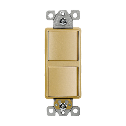 Two Single Pole Decora Switches Combination Device Gold Finish