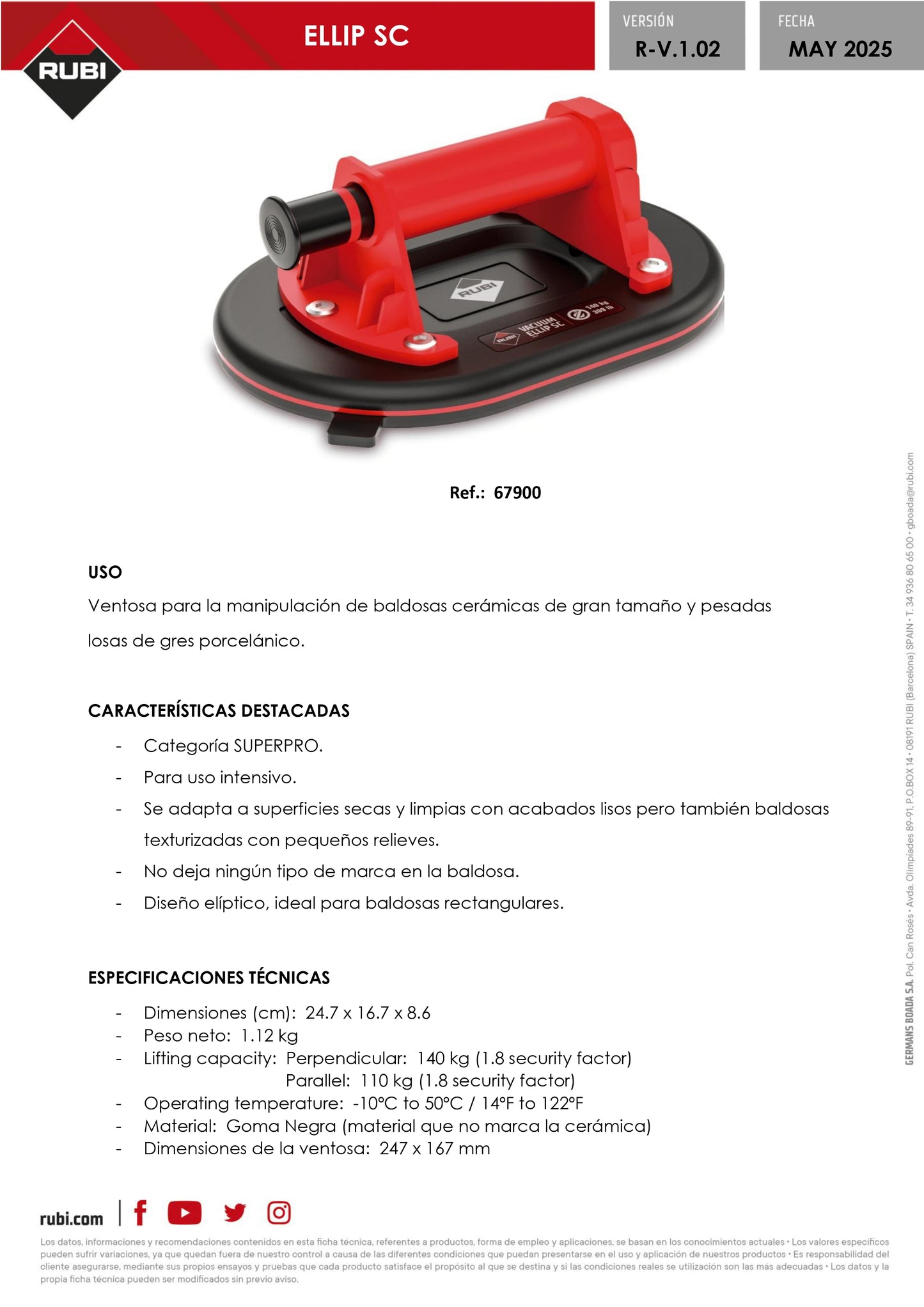 RUBI VACUUM SUCTION CUP ELLIP SC