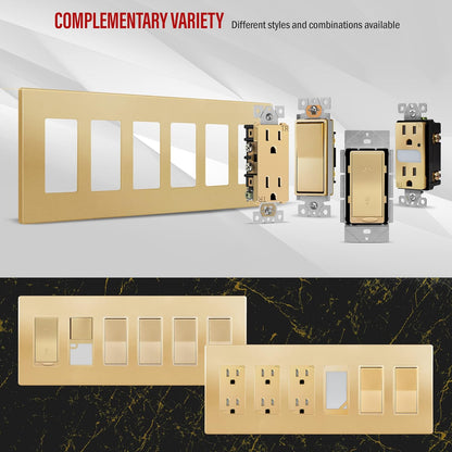 Screwless Decora Six-Gang Wall Plate Gold Finish