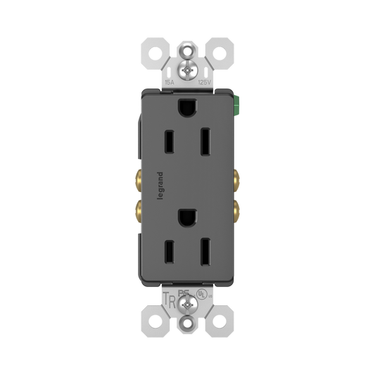 Self-Grounding Tamper-Resistant Decora Duplex Receptacle Matte Black Finish