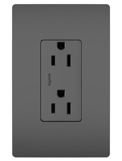 Self-Grounding Tamper-Resistant Decora Duplex Receptacle Matte Black Finish