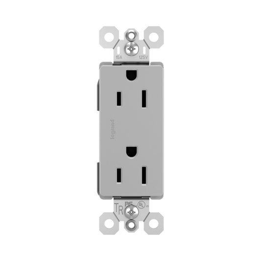 Self-Grounding Tamper-Resistant Decora Duplex Receptacle Matte Gray Finish