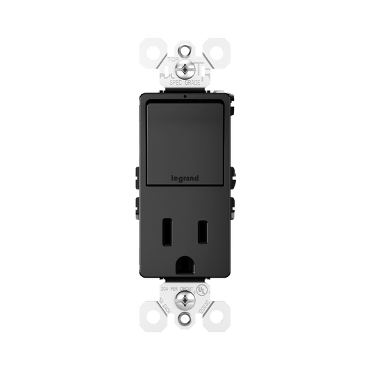 Combination Single Pole/3-Way Switch & 15A Tamper-Resistant Decora Receptacle Matte Black Finish