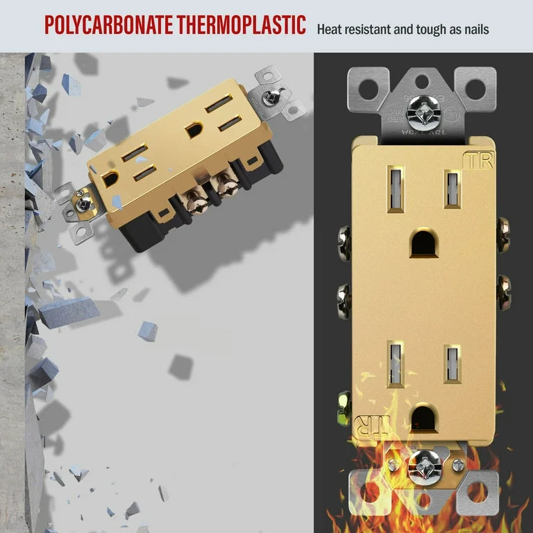 Self-Grounding Tamper-Resistant Decora Duplex Receptacle Gold Finish