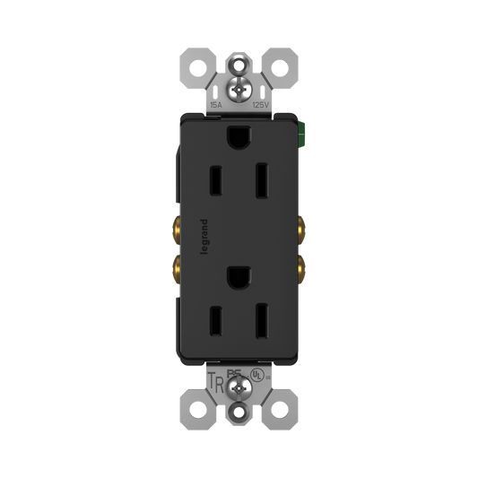 Self-Grounding 15A Tamper-Resistant Decora Duplex Receptacle Matte Black Finish