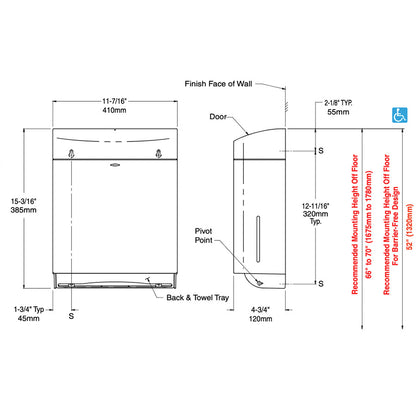 Bobrick Commercial Care Paper Towel Dispenser Grey ABS Plastic