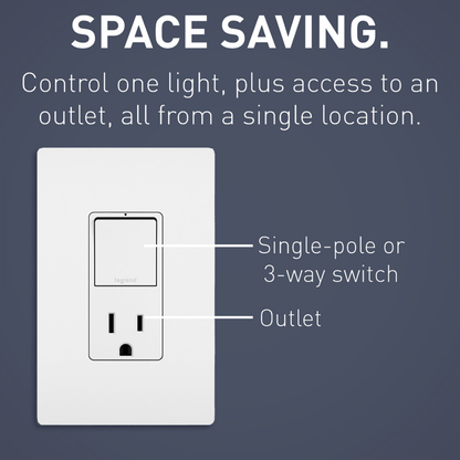 Combination Single Pole/3-Way Switch & 15A Tamper-Resistant Decora Receptacle Matte White Finish