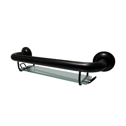 Home Care Matte Black Grab Bar with Glass Shelf