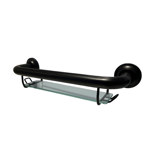 Home Care Matte Black Grab Bar with Glass Shelf