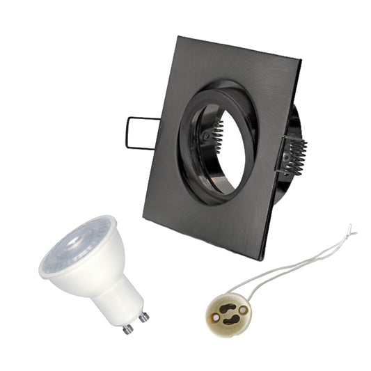 KIT 3.5” Square Recessed Downlight Fixture + LED GU10 6.5W Series