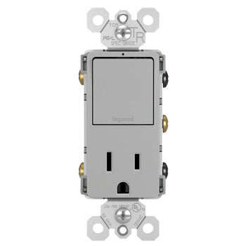 Combination Single Pole/3-Way Switch & 15A Tamper-Resistant Decora Receptacle Matte Gray Finish