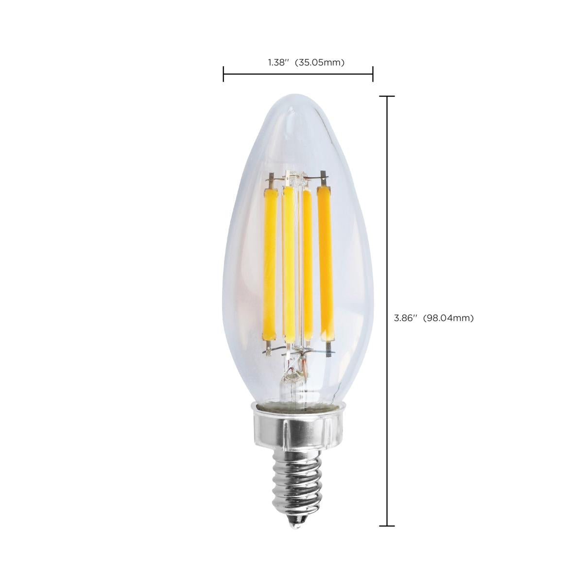 LED C11 8W Clear/ Dimmable 120 volt/ E12 Candelabra base/ 760 Lumens / 3000K