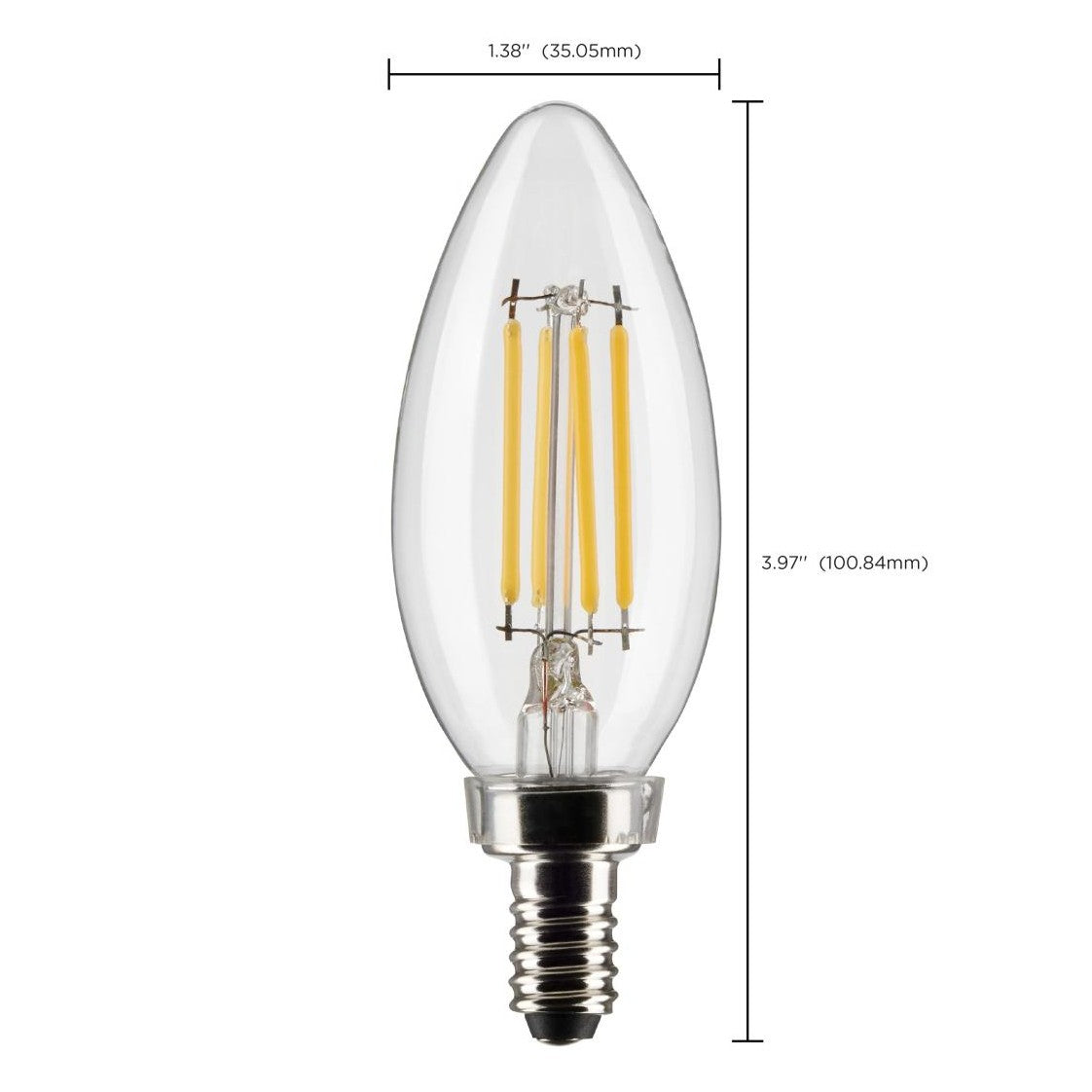 LED B11 4W Clear/ Dimmable 120V/ E12 Candelabra base/ 350 Lumens