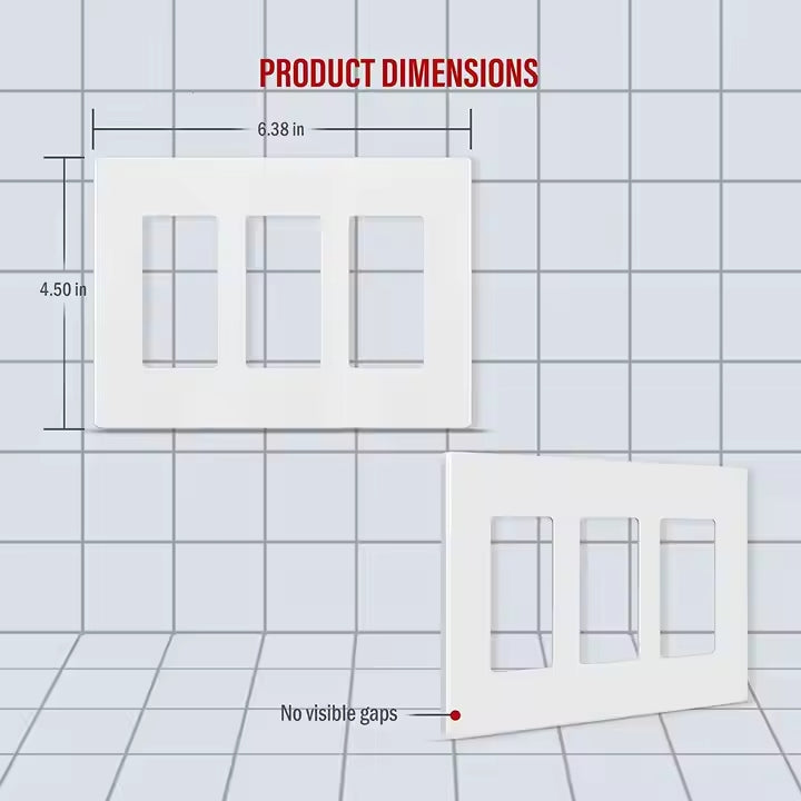 Screwless Decora Three-Gang Wall Plate Glossy White Finish