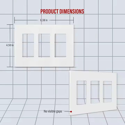 Screwless Decora Three-Gang Wall Plate Glossy White Finish