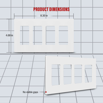 Screwless Decora Four-Gang Wall Plate Glossy White Finish