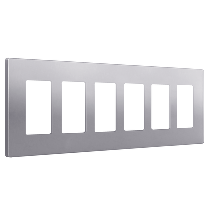 Screwless Decora Six-Gang Wall Plate Silver Finish