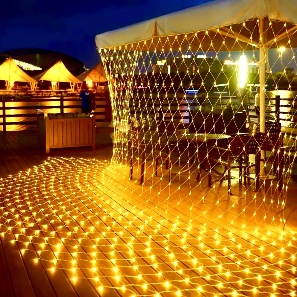Solar 192 Lights 3x2 Meters Fishing Net Light String Warm White