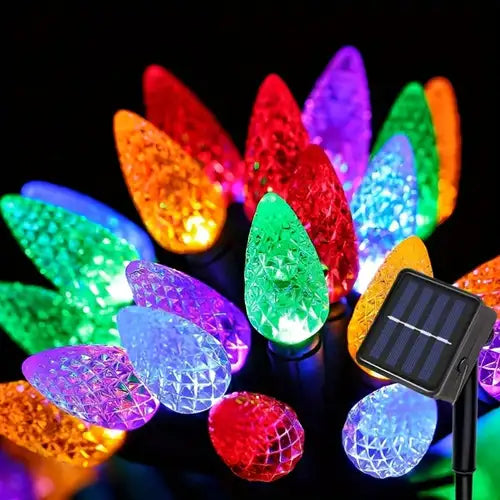 Solar 3 Watt 25 Lights LED E12 Strawberry String Lights [With USB charging port] RGB 25ft