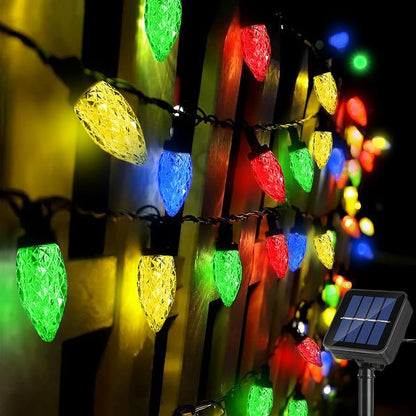 Solar 3 Watt 25 Lights LED E12 Strawberry String Lights [With USB charging port] RGB 25ft