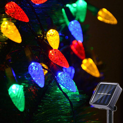 Solar 3 Watt 25 Lights LED E12 Strawberry String Lights [With USB charging port] RGB 25ft