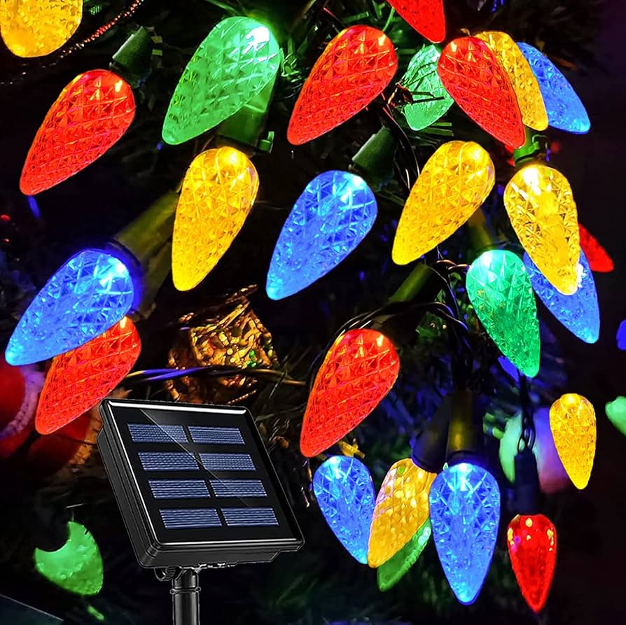 Solar 3 Watt 25 Lights LED E12 Strawberry String Lights [With USB charging port] RGB 25ft