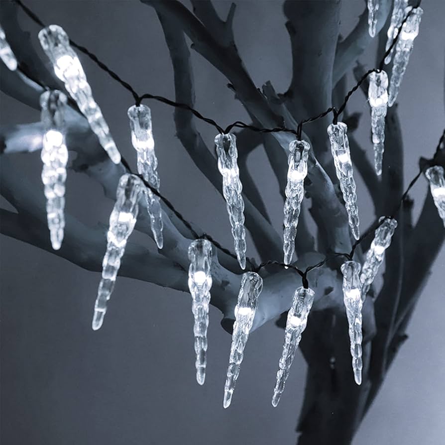 Solar String Light 30LED Icicle White 6000K 21ft