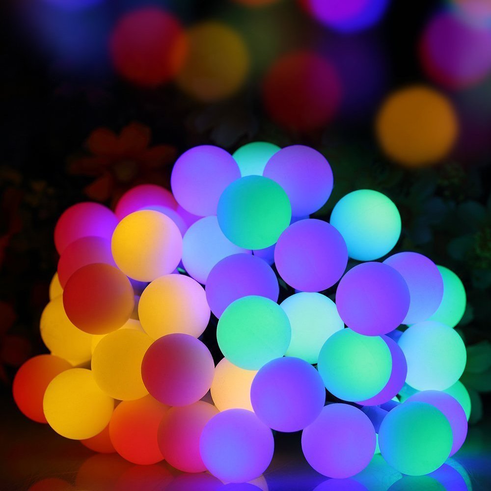 Solar String Light 50LED White Ball RGB 23ft