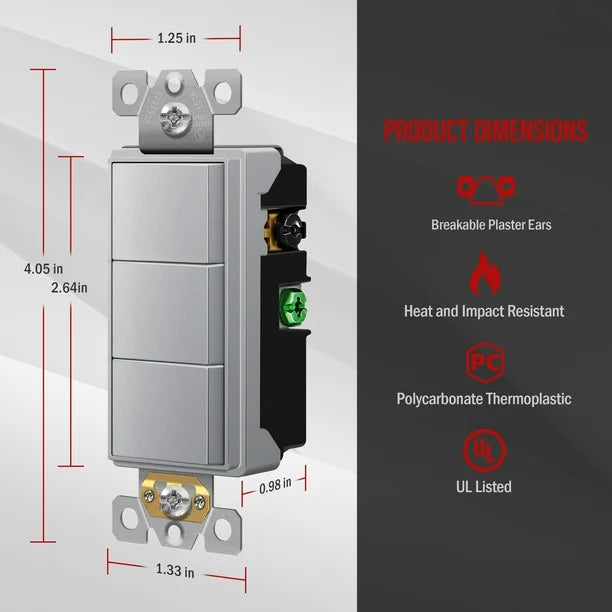 Triple Rocker Decora Switches Combination Device Silver Finish